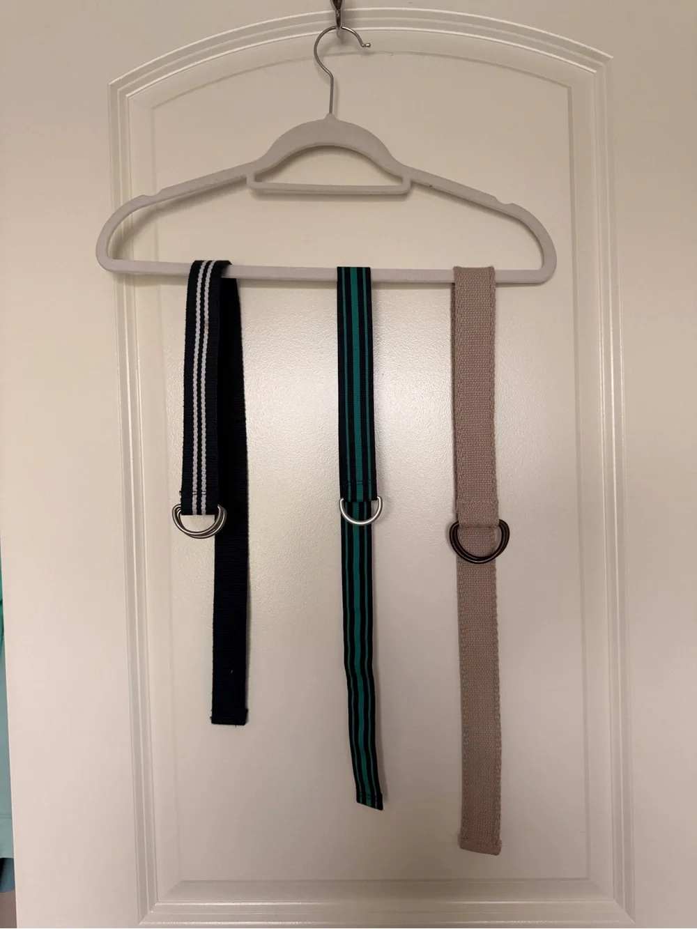 Striped Webbing D-Ring Belts - Navy, Teal, Beige